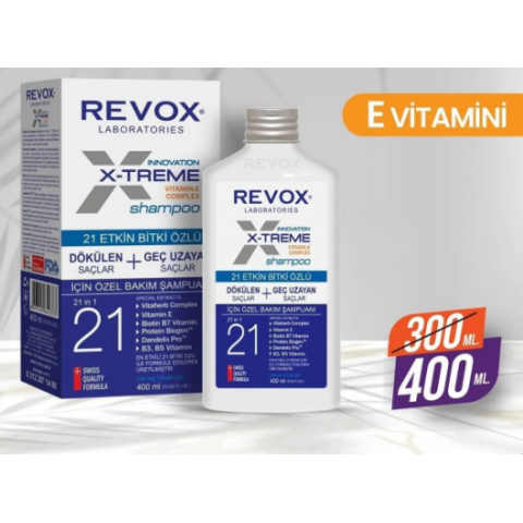 Revox X-treme Dökülen Ve Geç Uzayan Saçlar Için E Vitamini Katkılı Ekstra Bakım Şampuanı 400ml