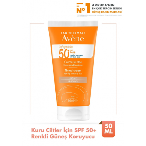 Avene Cream Tinted SPF 50 + Kuru Ciltler için Renkli Yüksek Korumalı Güneş Kremi 50 ml