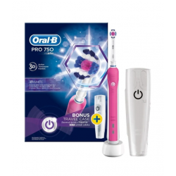 Oral-B Pro 750 Şarj Edilebilir Diş Fırçası Cross Action Pembe + Seyahat Kabı