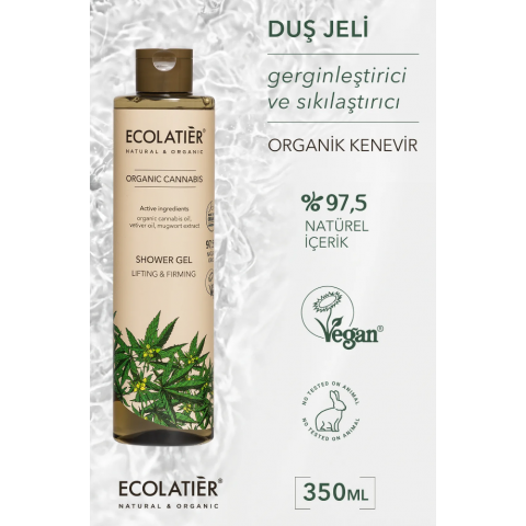 ECOLATIER Organik Duş Jeli Kenevir Gerginleştirici Sıkılaştırıcı Besleyeci Nemlendirici Tazeleyici 350 ml