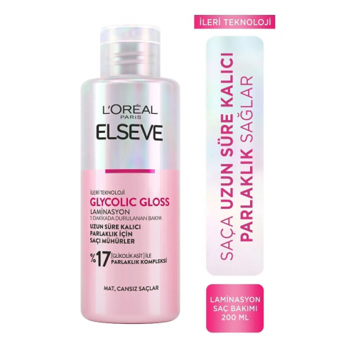 Elseve Glycolic Gloss Parlaklığı Saça Mühürleyen Laminasyon 5 Dakikada Durulanan Bakım 200ml